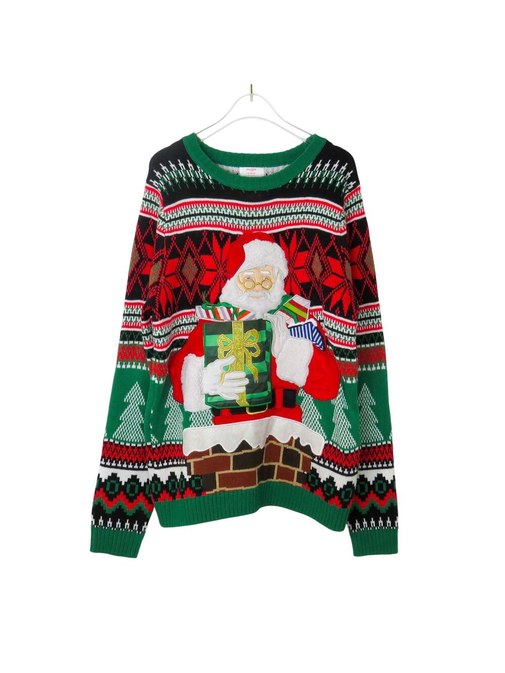 Holiday Time Santa Ugly Christmas Sweater Knit Drink Pocket Medium Unisex Funny